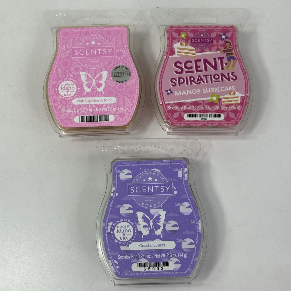 Scentsy Wax Melt Bars Lot Mango Shortcakes Pink Sugarberry Mint Coastal Sunset - Picture 2 of 4